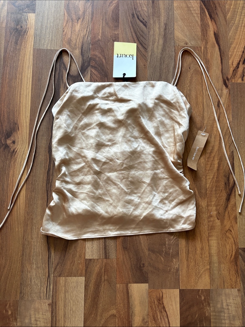 Kourt Adjustable Tie-Strap Satin Cami Top in Beige Size XS NWT
